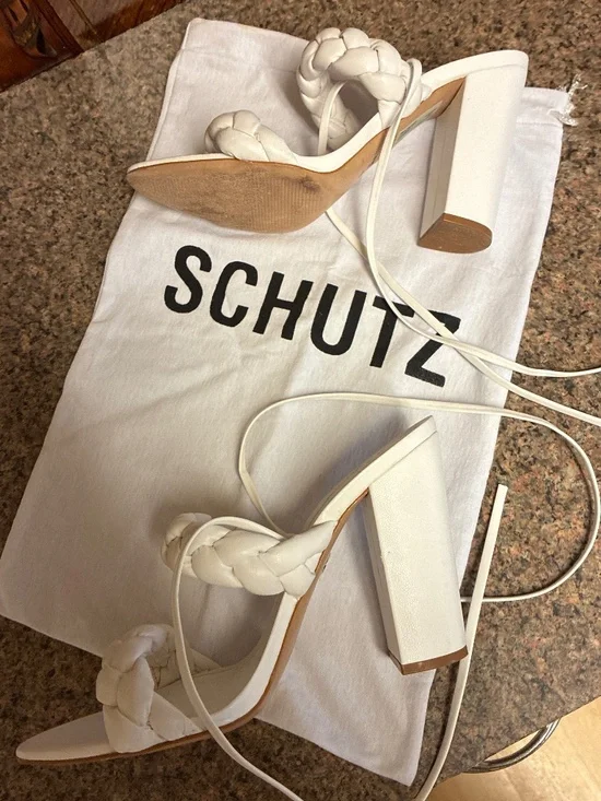 SCHUTZ Zarda High Block Rope Braided White Sandals - Picture 3 of 5